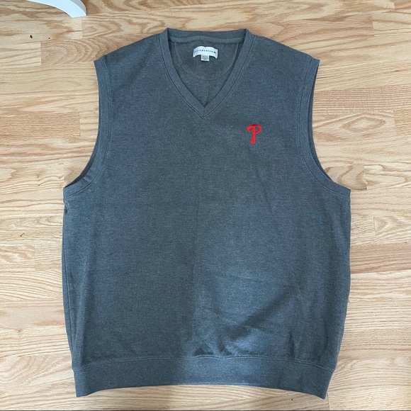 Phillies Sweater Vest V-neck Gray Red Men’s Sz XL